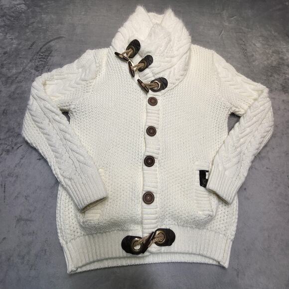 Leif Nelson Sweaters - Leif Nelson Sweater Womens XL White Cardigan Toggle Buttons Cable Knit Cowl Neck